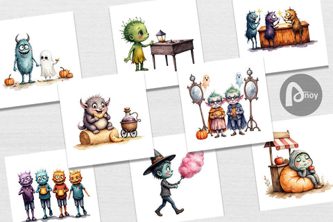 Digital Paper Monster Night Market Digital Pattern artnoy 