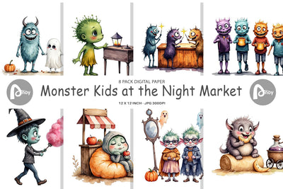 Digital Paper Monster Night Market Digital Pattern artnoy 