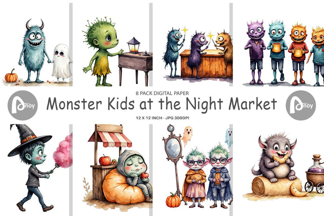 Digital Paper Monster Night Market Digital Pattern artnoy 