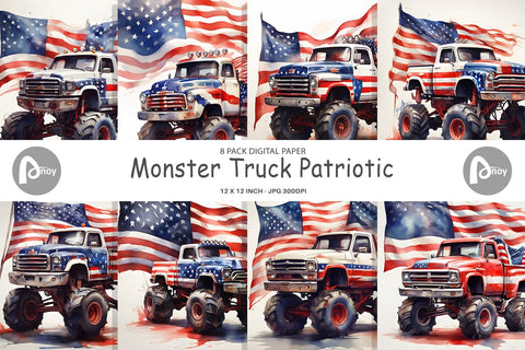 Digital Paper Monster Truck Patriotic Digital Pattern artnoy 