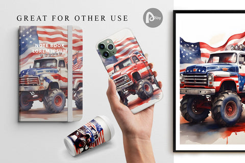 Digital Paper Monster Truck Patriotic Digital Pattern artnoy 