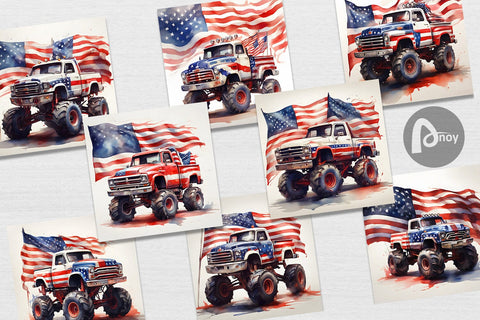 Digital Paper Monster Truck Patriotic Digital Pattern artnoy 