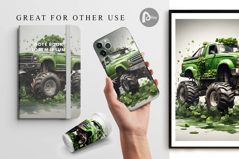 Digital Paper Monster Truck Shamrocks Digital Pattern artnoy 