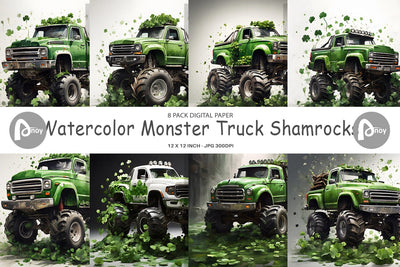Digital Paper Monster Truck Shamrocks Digital Pattern artnoy 