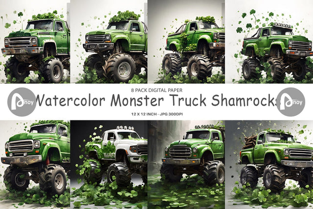 Digital Paper Monster Truck Shamrocks Digital Pattern artnoy 