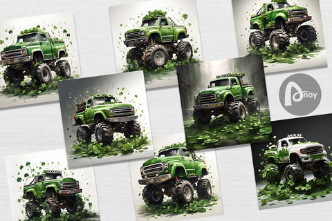 Digital Paper Monster Truck Shamrocks Digital Pattern artnoy 