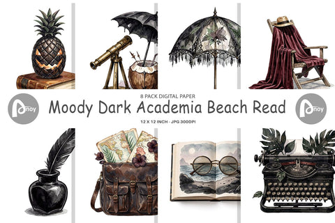 Digital Paper Moody Dark Academia Beach Read Digital Pattern artnoy 