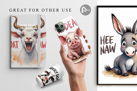 Digital Paper Moody Farm Animal Watercolor Quotes Digital Pattern artnoy 