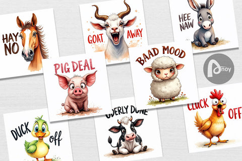 Digital Paper Moody Farm Animal Watercolor Quotes Digital Pattern artnoy 