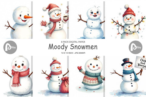 Digital Paper Moody Snowmen Digital Pattern artnoy 