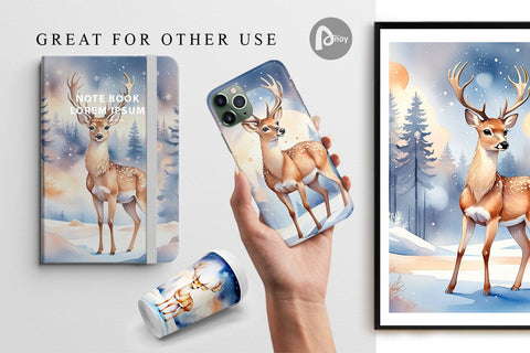Digital Paper Moonlit Winter Deer Digital Pattern artnoy 