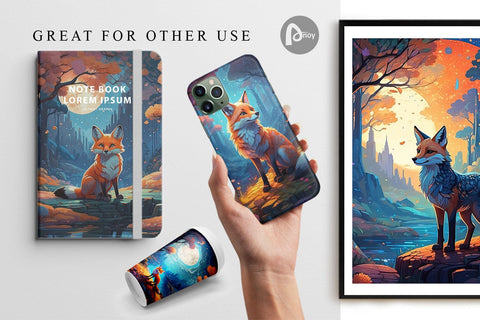 Digital Paper Moonlit Woodland Fox Digital Pattern artnoy 