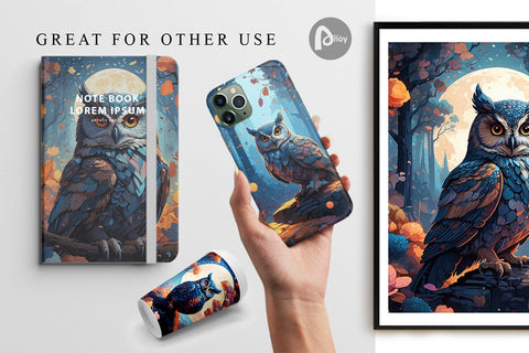 Digital Paper Moonlit Woodland Owl Digital Pattern artnoy 