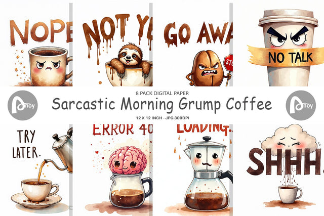 Digital Paper Morning Grump Coffee Sarcastic Quotes Digital Pattern artnoy 