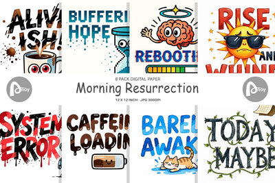 Digital Paper Morning Resurrection Caffeinated Chaos Quotes Digital Pattern artnoy 