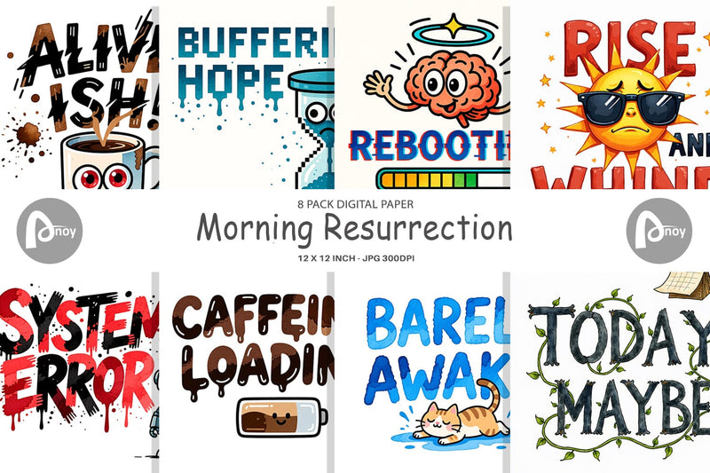 Digital Paper Morning Resurrection Caffeinated Chaos Quotes Digital Pattern artnoy 