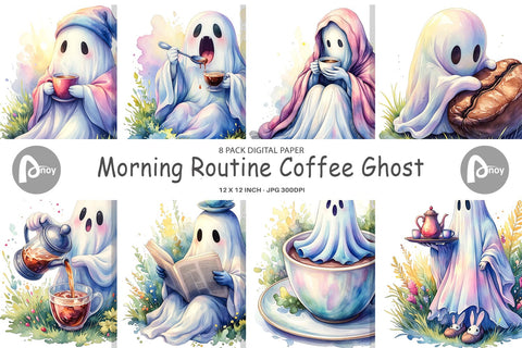 Digital Paper Morning Routine Coffee Ghost Sublimation artnoy 