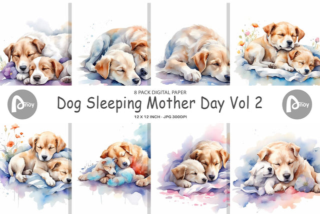 Digital Paper Mother Day Dog Sleeping Digital Pattern artnoy 