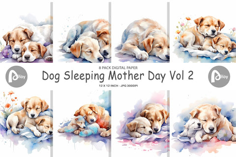Digital Paper Mother Day Dog Sleeping Digital Pattern artnoy 