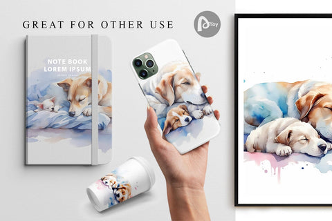 Digital Paper Mother Day Dog Sleeping Digital Pattern artnoy 