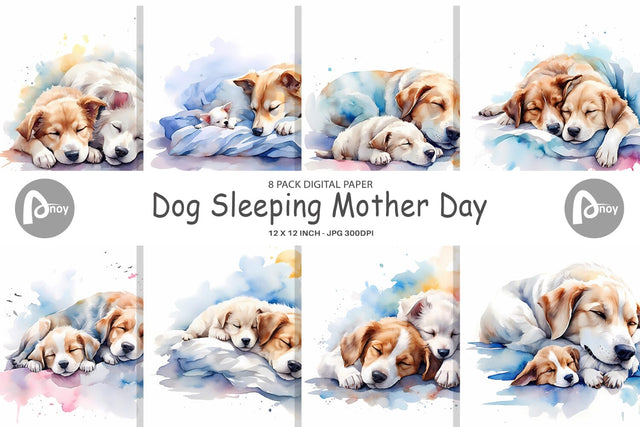 Digital Paper Mother Day Dog Sleeping Digital Pattern artnoy 