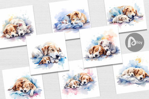 Digital Paper Mother Day Dog Sleeping Digital Pattern artnoy 