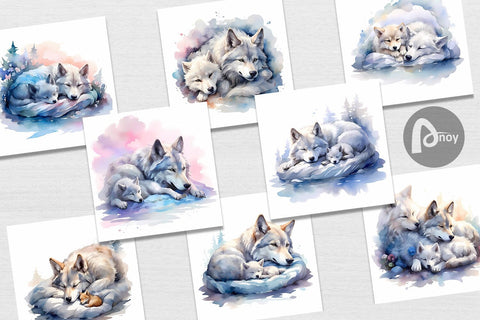 Digital Paper Mother Day Wolf Sleeping Digital Pattern artnoy 