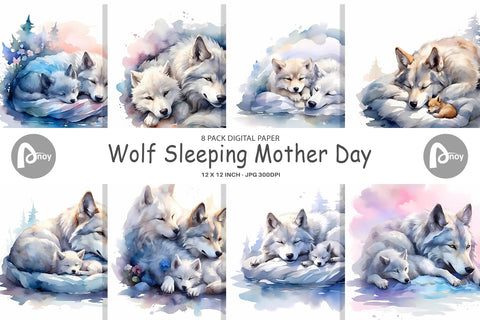 Digital Paper Mother Day Wolf Sleeping Digital Pattern artnoy 