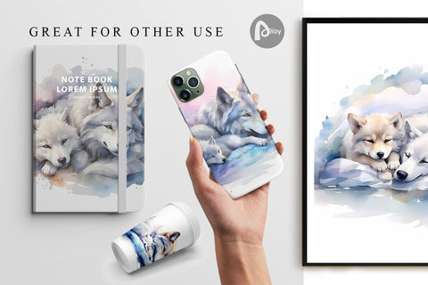 Digital Paper Mother Day Wolf Sleeping Digital Pattern artnoy 