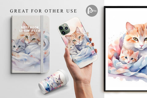 Digital Paper Mothers Day Cat Digital Pattern artnoy 