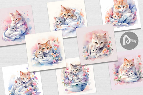 Digital Paper Mothers Day Cat Digital Pattern artnoy 