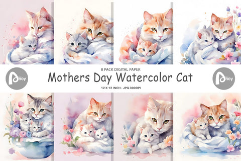 Digital Paper Mothers Day Cat Digital Pattern artnoy 