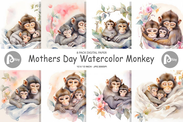 Digital Paper Mothers Day Monkey Digital Pattern artnoy 