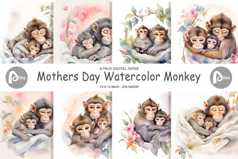 Digital Paper Mothers Day Monkey Digital Pattern artnoy 