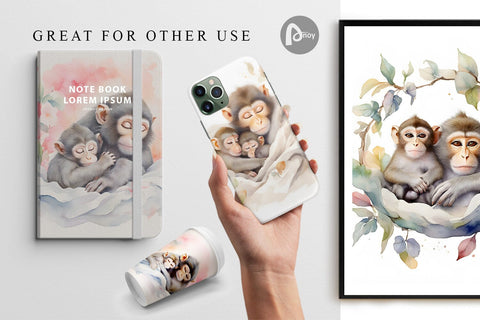 Digital Paper Mothers Day Monkey Digital Pattern artnoy 