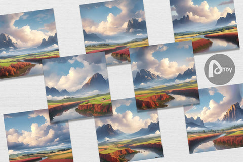 Digital Paper Mountain Landscape Digital Pattern artnoy 