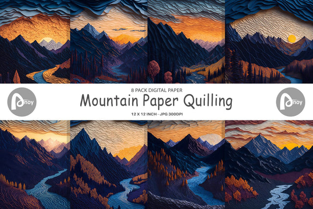Digital paper Mountain Paper Quilling Digital Pattern artnoy 