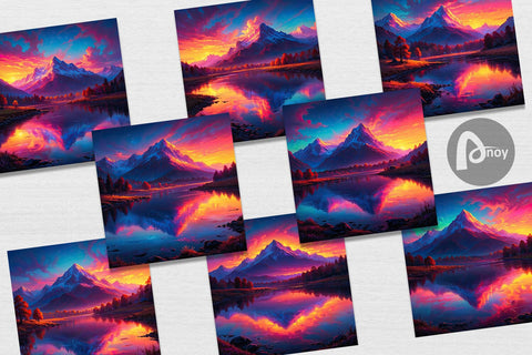 Digital Paper Mountains and Lake Digital Pattern artnoy 