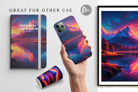 Digital Paper Mountains and Lake Digital Pattern artnoy 