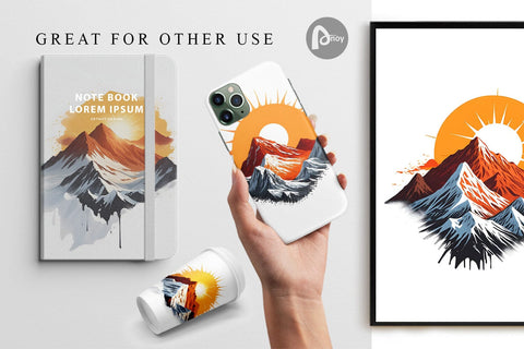 Digital Paper Mountains and Sun Digital Pattern artnoy 