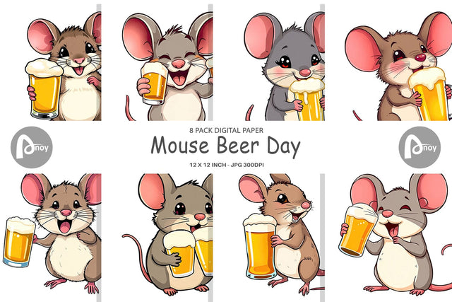 Digital Paper Mouse Beer Day Digital Pattern artnoy 