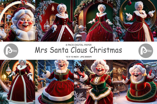 Digital Paper Mrs. Santa Claus Digital Pattern artnoy 