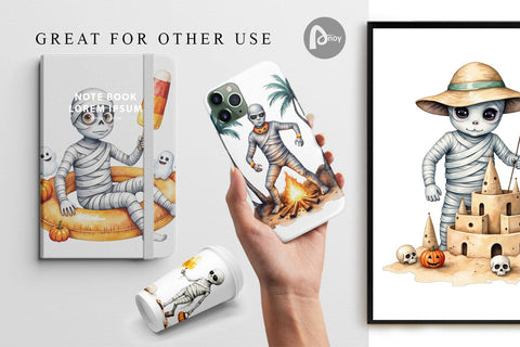 Digital Paper Mummy Beach Holiday Digital Pattern artnoy 