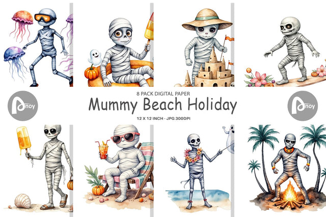 Digital Paper Mummy Beach Holiday Digital Pattern artnoy 
