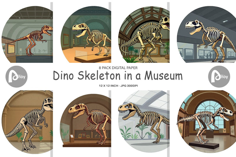 Digital Paper Museum Dino Skeleton Digital Pattern artnoy 