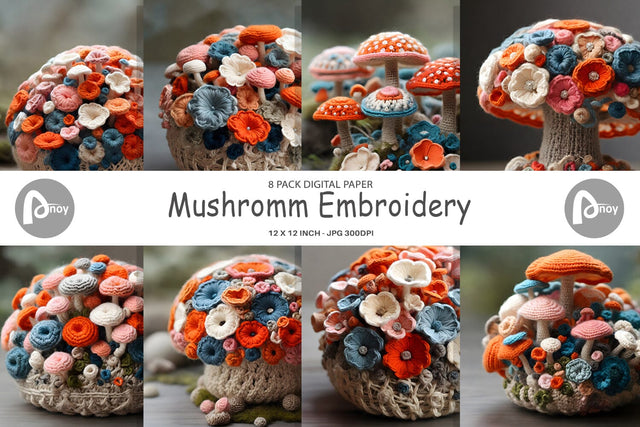 Digital Paper Mushromm Embroidery Digital Pattern artnoy 