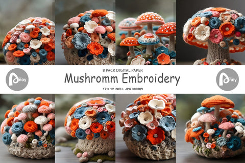 Digital Paper Mushromm Embroidery Digital Pattern artnoy 
