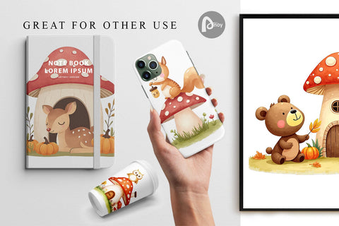 Digital Paper Mushroom Forest Friends Digital Pattern artnoy 