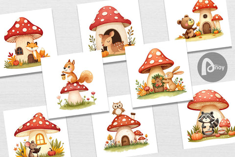Digital Paper Mushroom Forest Friends Digital Pattern artnoy 