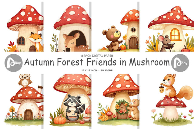 Digital Paper Mushroom Forest Friends Digital Pattern artnoy 